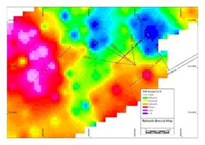 Figure 3: Richards Breccia Drillhole Location Map Showing Gradient IP Anomaly