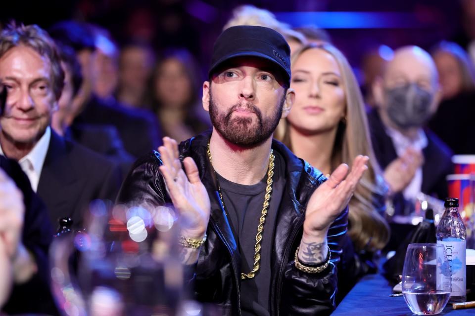 Inductee Eminem attends the 37th Annual Rock & Roll Hall of Fame Induction Ceremony at Microsoft Theater on Nov. 5, 2022 in Los Angeles, California.
