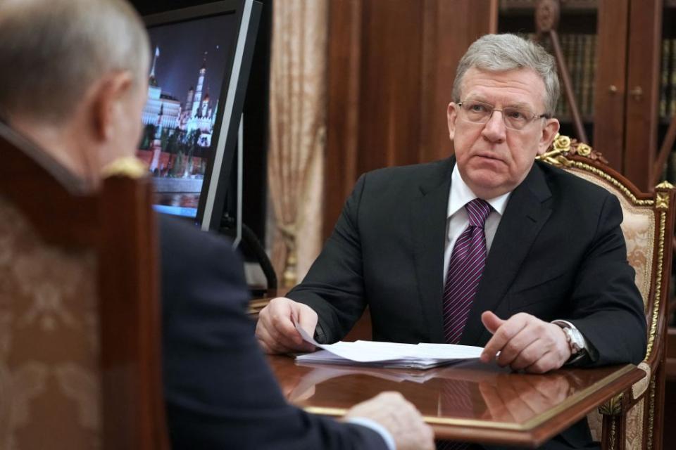 Russian President Vladimir Putin meets with then Audit Chamber head Alexei Kudrin at the Kremlin in Moscow on March 23, 2021. (ALEXEY DRUZHININ/SPUTNIK/AFP via Getty Images)