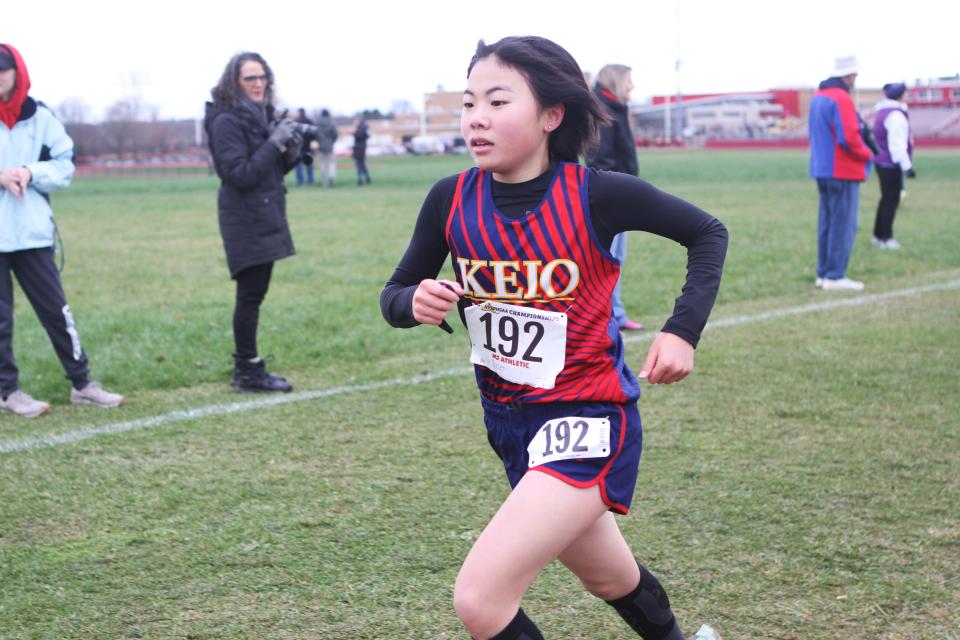 Keio's Nana Tsunemi competes in the girls Class D cross-country championship Nov. 11, 2023 in Verona, New York. She was 16th out of 111 finishers.