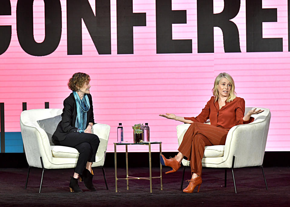 Judy Blume and Chelsea Handler speak onstage during The 2020 MAKERS Conference on February 11, 2020 in Los Angeles, California. (Photo by Emma McIntyre/Getty Images for MAKERS)