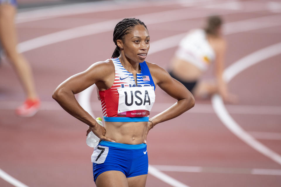 五屆奧運元老Allyson Felix在東京奧運再奪1金1銅，生涯累計11面奧運田徑項目獎牌寫歷史。(Photo by Tim Clayton/Corbis via Getty Images)