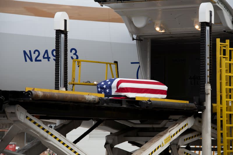 The repatriation ceremony for Paul Hudson U.S. firefighter who died in a air tanker crash in Cooma, while fighting the bushfires, in Sydney