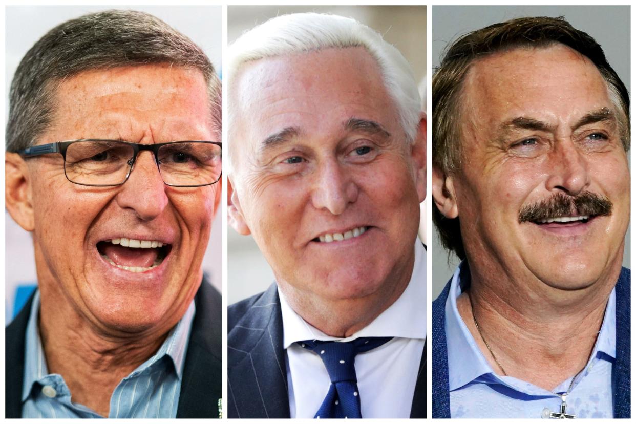 (L-R) Michael Flynn, Roger Stone, and Mike Lindell