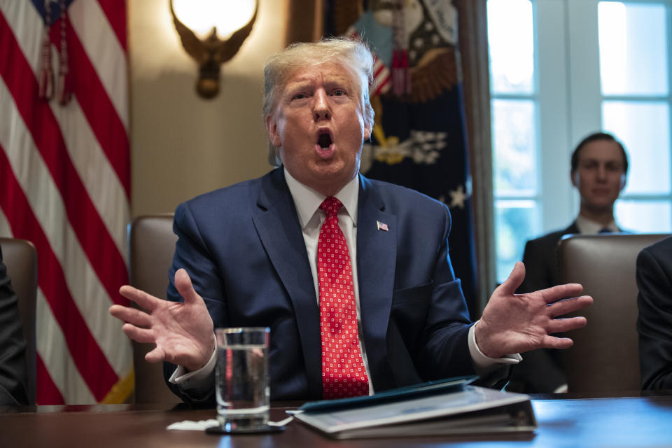 President Donald Trump speaks during a cabinet meeting at the White House, Tuesday, Nov. 19, 2019, in Washington. (AP Photo/ Evan Vucci)