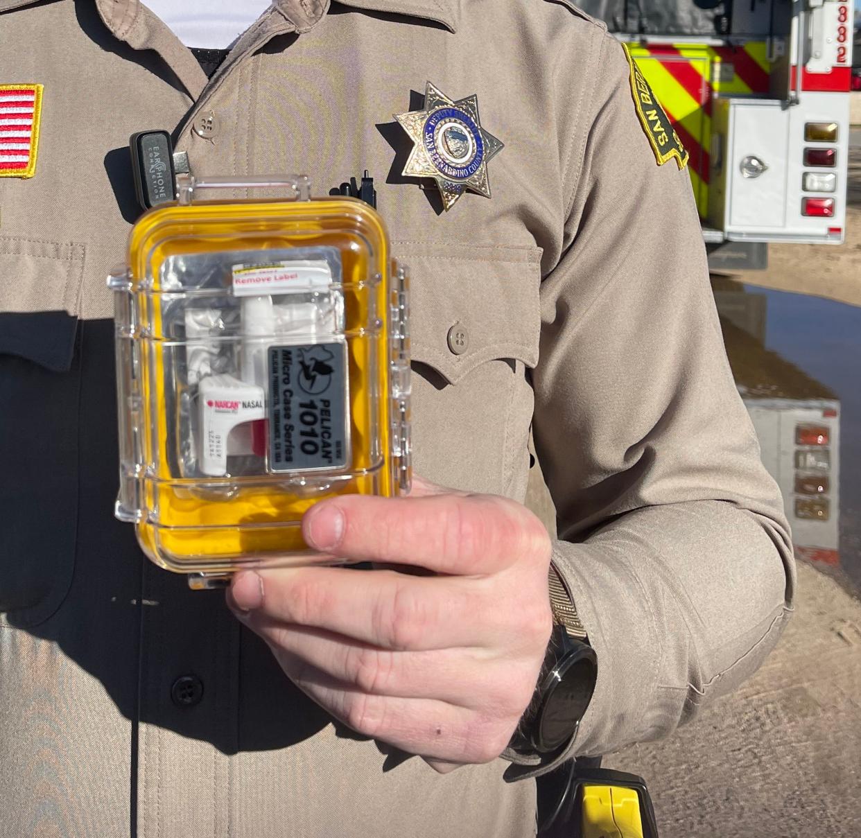 A Victorville sheriff's deputy administered NARCAN to save the life of a 58-year-old woman who had overdosed and stopped breathing, sheriff's officials reported.