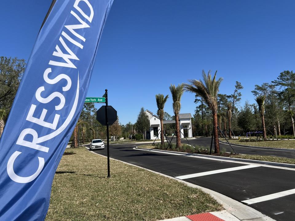 This is the entrance to Kolter Homes' Cresswind DeLand 55-and-older community on Wednesday, Jan. 31, 2024. The 318-acre development has entitlements for up to 600 homes and is located just west of the Interstate 4/State Road 44 interchange, along the north side of SR-44/East New York Avenue. It stretches west all the way to the eastern shore of Lake Winnemissett.