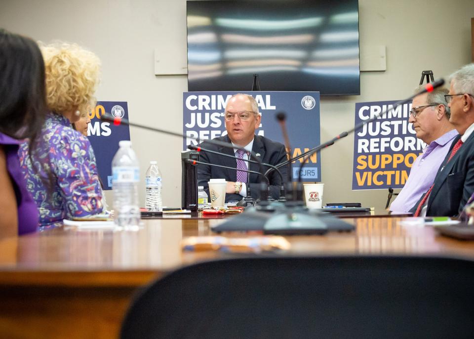 Louisiana Gov. John Bel Edwards visits Faith House in Lafayette Monday as part of a statewide tour marking the five-year anniversary of his criminal justice reform.