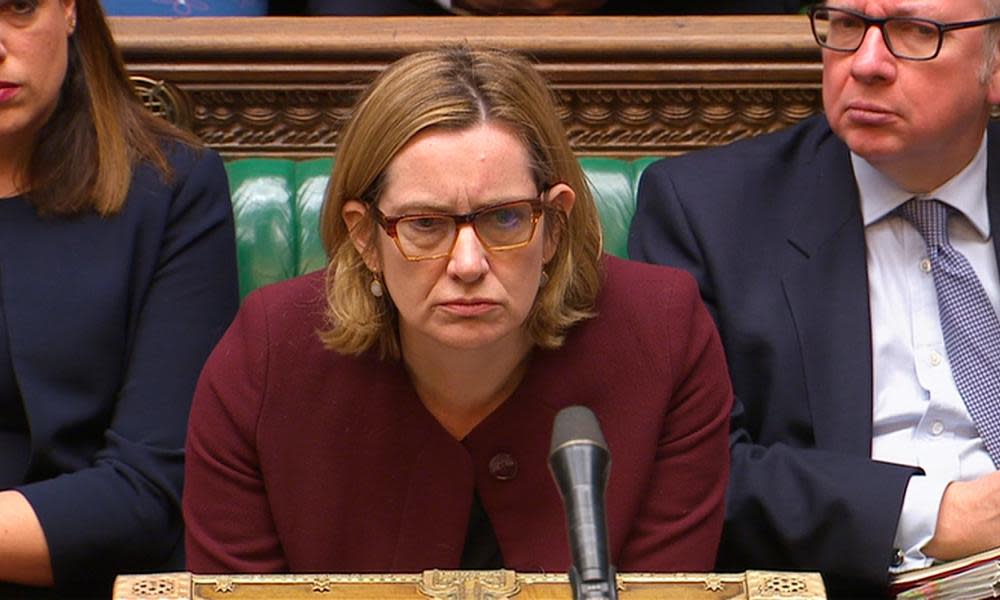 Amber Rudd answers a question in the House of Commons on the treatment of the Windrush generation, 26 April.