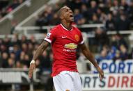 Manchester United's English midfielder Ashley Young celebrates scoring a goal during the English Premier League football match between Newcastle and Manchester United in Newcastle-Upon-Tyne, England on March 4, 2015