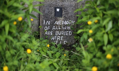 <span class="caption">A makeshift memorial to the children buried at the Tuam mother and baby home, whose identification in 2013 led to the mother and baby homes inquiry.</span> <span class="attribution"><span class="source">Niall Carson/PA</span></span>