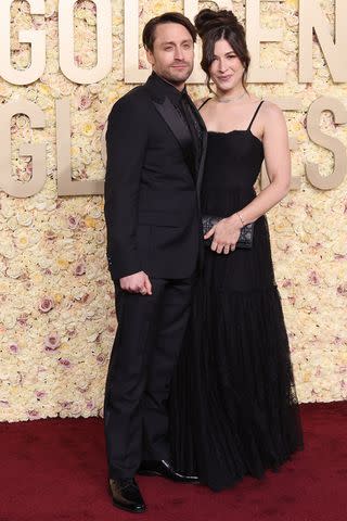 <p>Amy Sussman/Getty</p> Kieran Culkin and wife Jazz Charton at the 81st Annual Golden Globe Awards