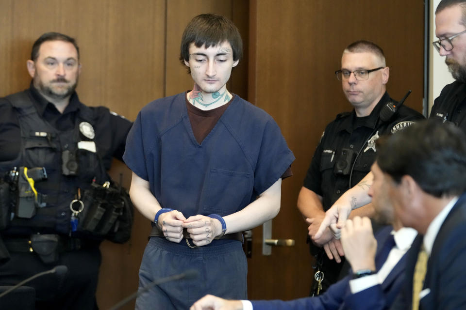 FILE - Robert E. Crimo III, appears for a case management meeting before Judge Victoria A. Rossetti at the Lake County Courthouse in Waukegan, Ill., Wednesday, May. 29, 2024. Robert Crimo III, accused of killing seven people and injuring dozens more, including children, at a Fourth of July parade in suburban Chicago in 2022 is scheduled for a court hearing Wednesday, June 26, 2024, when it is possible he will change his not guilty plea, the prosecutor says. (AP Photo/Nam Y. Huh, Pool, File)