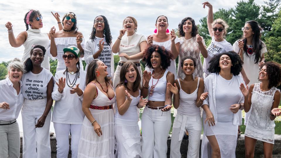 The Resistance Revival Chorus (RRC) is a collective of more than 60 womxn, and non-binary singers, who join together to breathe joy and song into the resistance, and to uplift and center womxn’s voices.