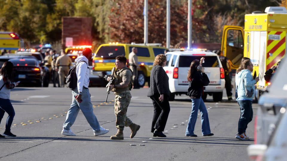 Police evacuate students after a shooting at the University of Nevada, Las Vegas, on Wednesday. - K.M. Cannon/Las Vegas Review-Journal/Tribune News Service/Getty Images