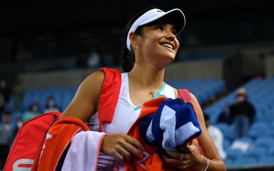 Emma Raducanu beams with delight after winning her first-round match - SHUTTERSTOCK