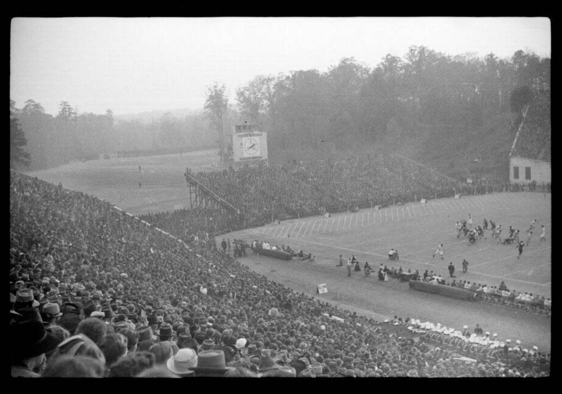 Fans watch the 1939 Duke-Carolina game in Durham, NC.