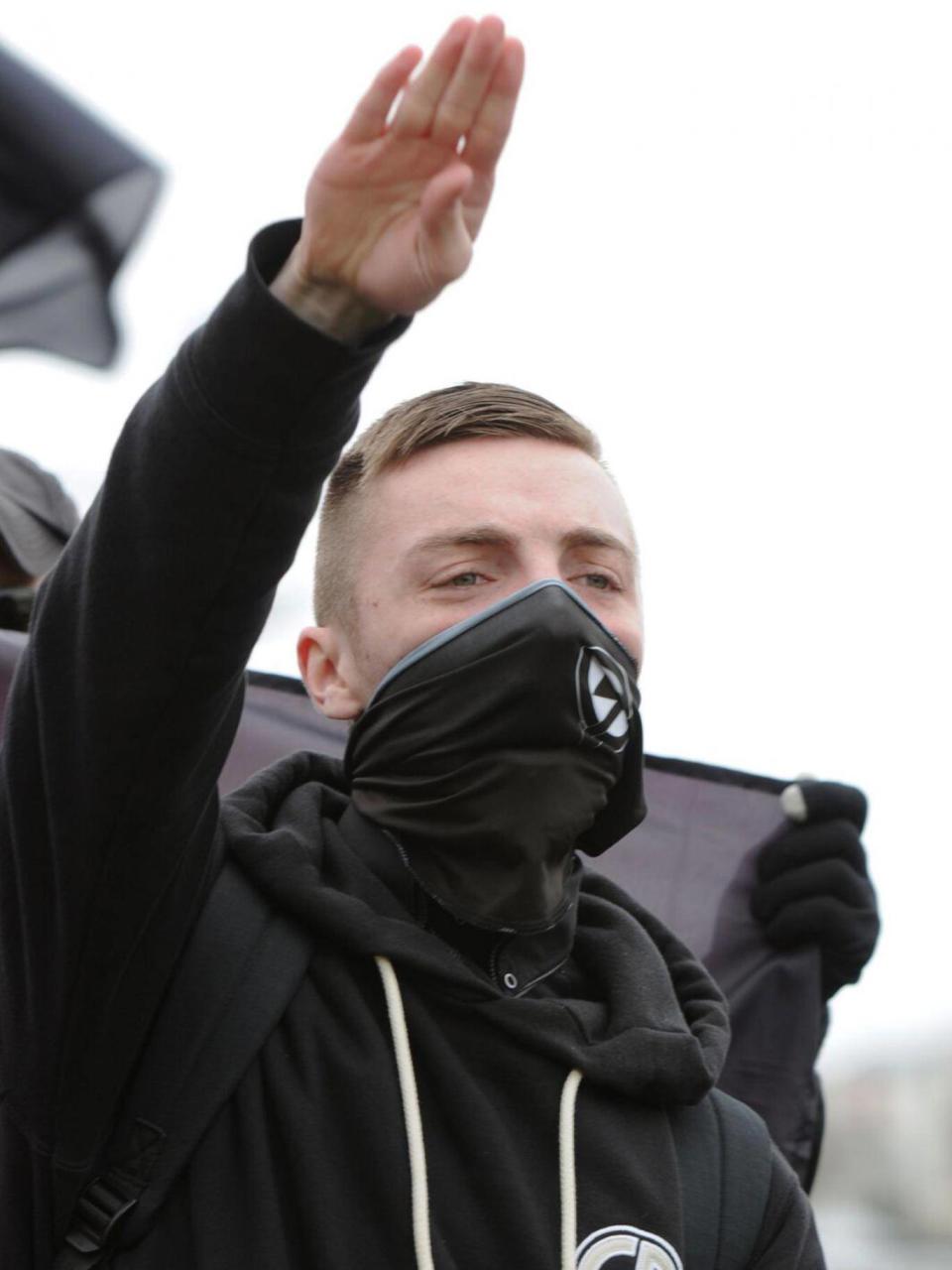 Garron Helm at a National Action demonstration before the organisation was banned as a terrorist group (Hope Not Hate)