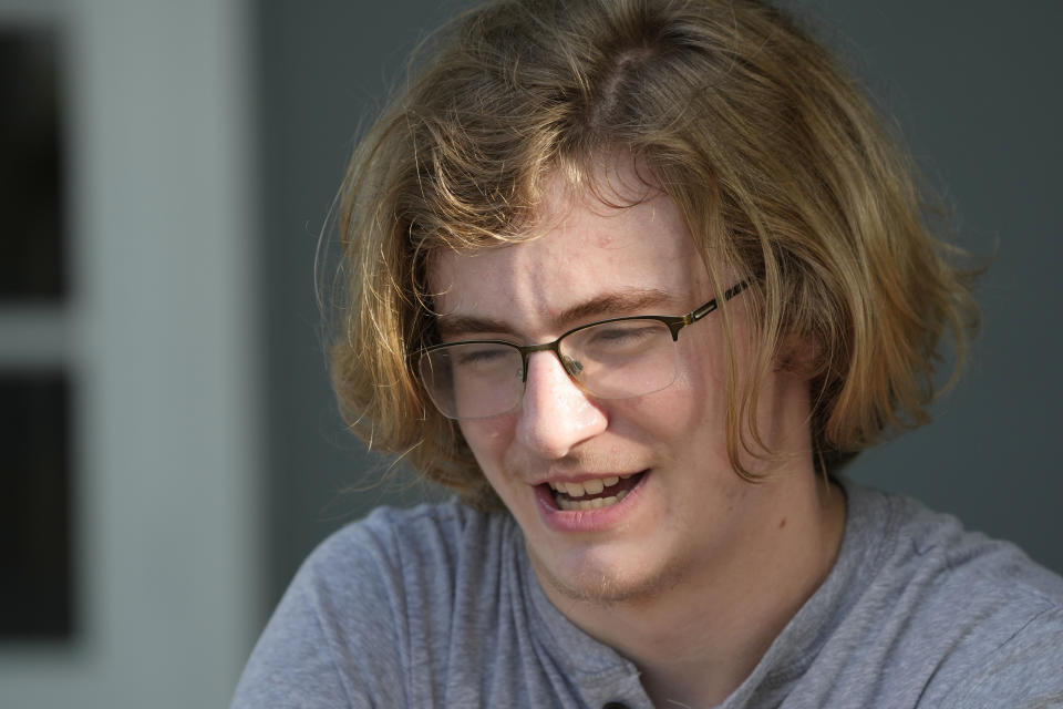 Ray Walker, 17, speaks about his need to move to Virginia for continued gender-affirming care and the effects on his family, Wednesday, June 28, 2023, in Madison County, Miss. This year, Republican Gov. Tate Reeves signed legislation banning gender-affirming care for anyone younger than 18. (AP Photo/Rogelio V. Solis)