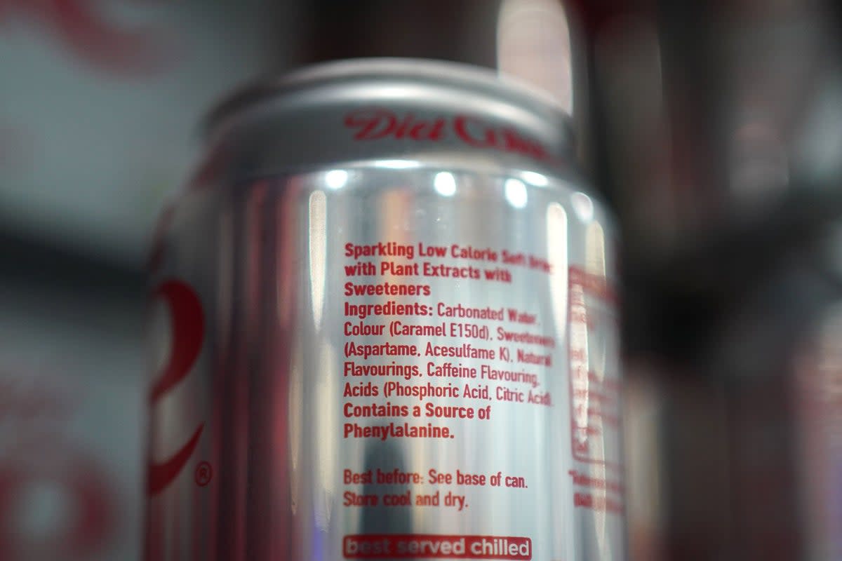 Aspartame has been listed as “possibly carcinogenic to humans” based on the findings of the World Health Organisation (Yui Mok/PA) (PA Wire)