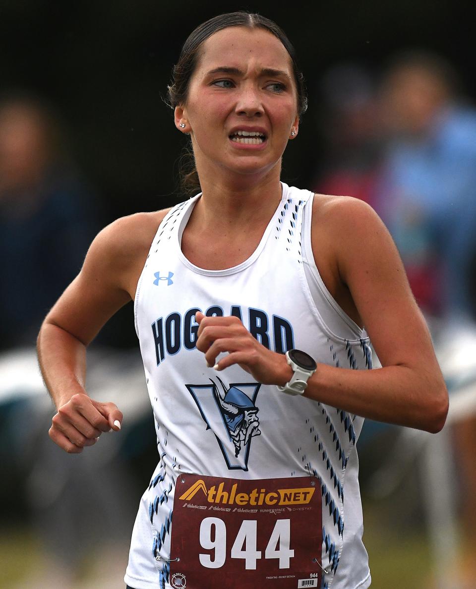 Hoggard's Ashlei Summers comes in first place with a 17:40.58 in the 2023 Mideastern Conference Cross Country championship Thursday Oct. 12, 2023 at Olsen Park in Wilmington, N.C. KEN BLEVINS/STARNEWS