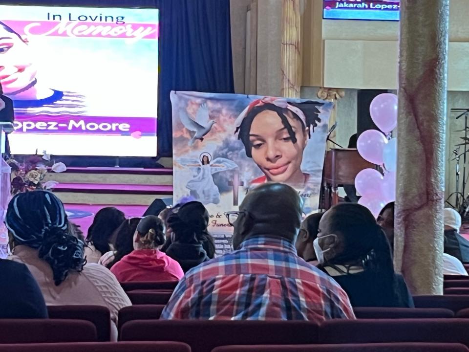 The service for Jakarah. Lopez-Moore, 16, was by all reports a normal teenager who liked to listen to music, watch TV, spend time on her phone. The teen was also learning how to cook.