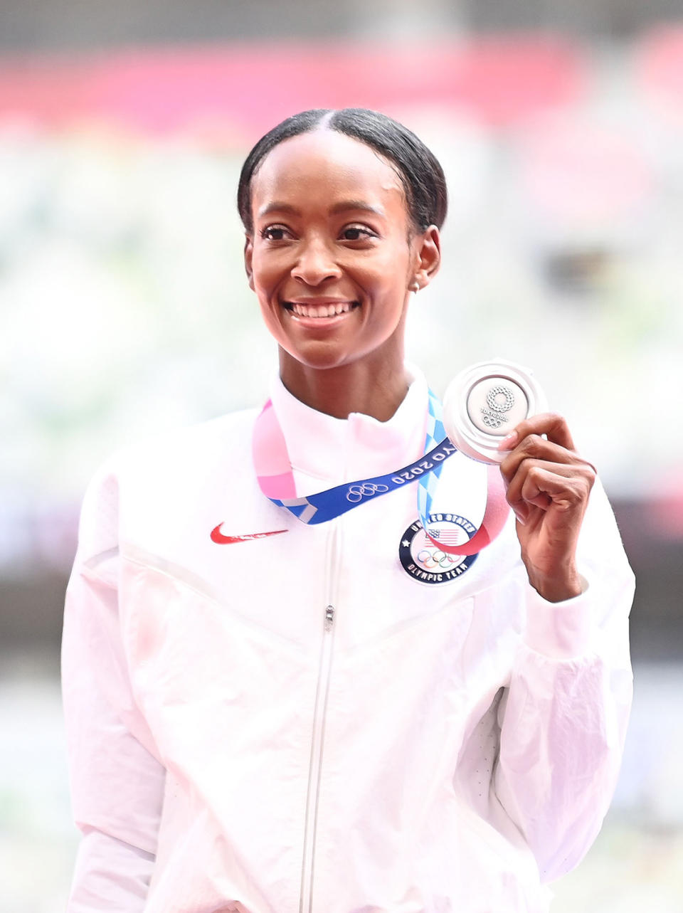 <p>Biography: 21 years old</p> <p>Event: Women's 400m hurdles</p> <p>Quote: "I think we as a society need to separate all of the accomplishments that are made and be happy with the accomplishments that you make within yourself. To be sitting here, 1-2-3 with crazy fast times, it's an accomplishment in itself. I'm truly proud of that."</p>