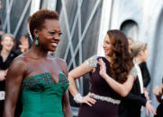 Viola Davis arrives before the 84th Academy Awards on Sunday, Feb. 26, 2012, in the Hollywood section of Los Angeles. (AP Photo/Matt Sayles)