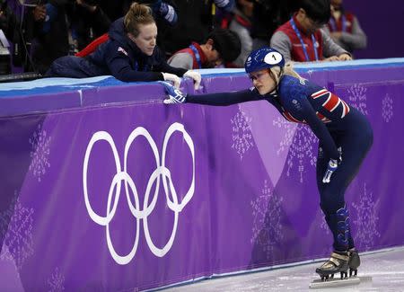 Short Track Speed Skating Events - Pyeongchang 2018 Winter Olympics - Women's 1000m Competition - Gangneung Ice Arena - Gangneung, South Korea - February 20, 2018 - Elise Christie of Britain reacts. REUTERS/Damir Sagolj