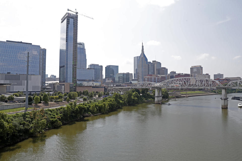 A wide angle generic view of the Nashville Downtown Skyline as seen before the Big Machine Music City Grand Prix on August 8, 2021. (Photo by Brian Spurlock/Icon Sportswire via Getty Images)