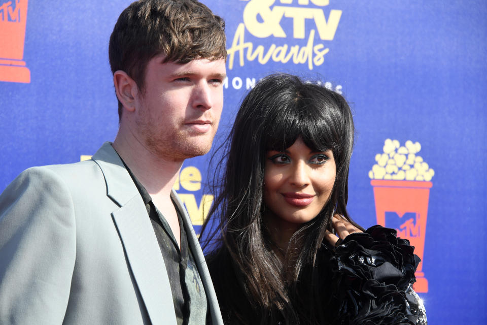 SANTA MONICA, CALIFORNIA - JUNE 15: (L-R) James Blake and Jameela Jamil attend the 2019 MTV Movie and TV Awards at Barker Hangar on June 15, 2019 in Santa Monica, California. (Photo by Frazer Harrison/Getty Images for MTV)