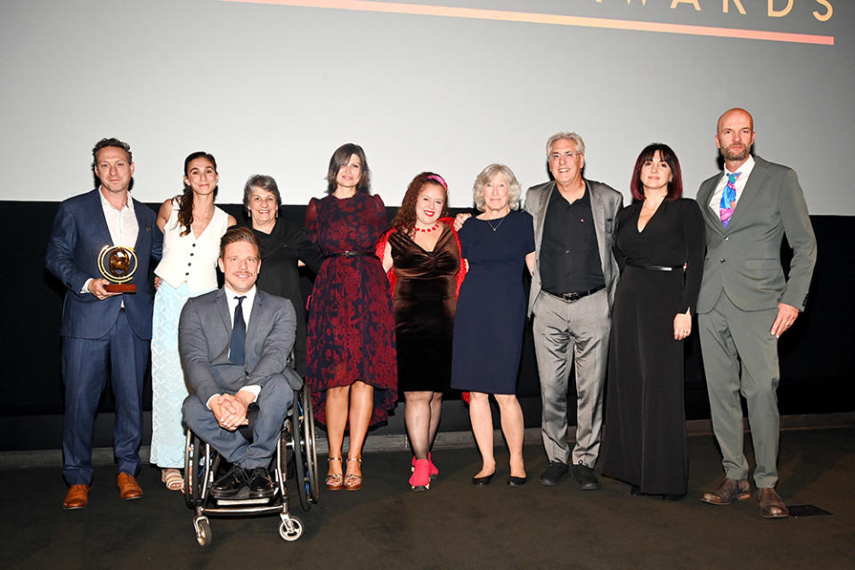 (L-R) Lol Crawley, Marie Margolius, Job Tichelman, Luisa De La Ville, Laura Klippel, Marianela Maldonado, Susan MacLaury, co-founder and Executive Director of Shine Global, Albie Hecht, co-founder of Shine Global, Ivana Lombardi, and Camiel Schouwenaar attends the 2023 Children's Resilience in Film Awards at Paramount Pictures Studios on October 03, 2023 in Los Angeles, California.