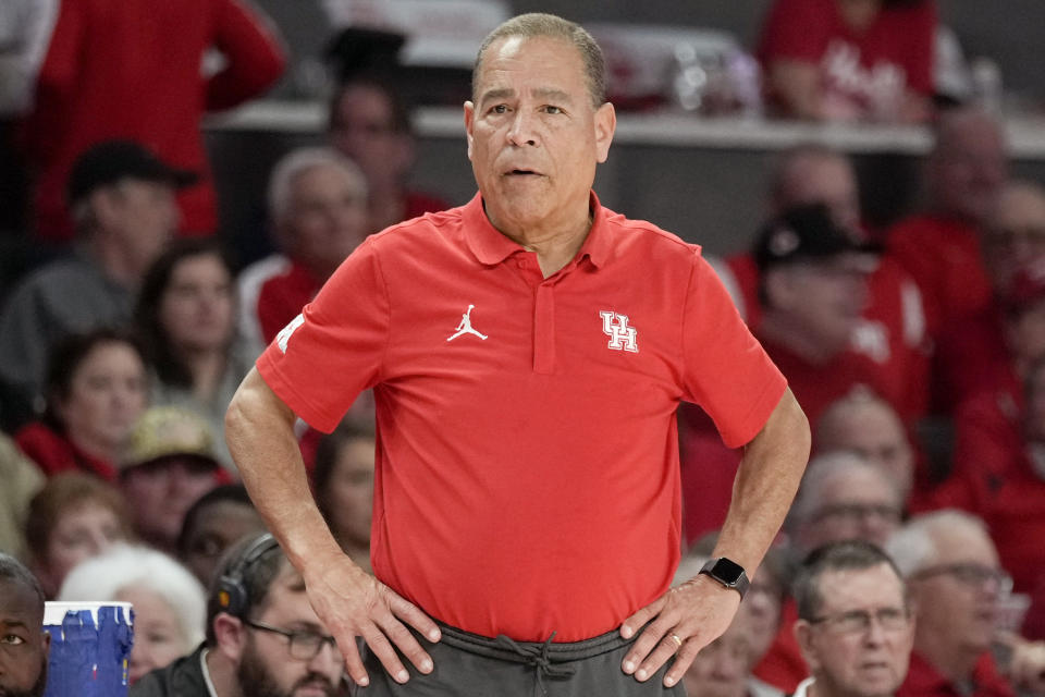 Houston head coach Kelvin Sampson watches during the second half of the team's NCAA college basketball game against Tulsa, Wednesday, Feb. 8, 2023, in Houston. (AP Photo/Eric Christian Smith)