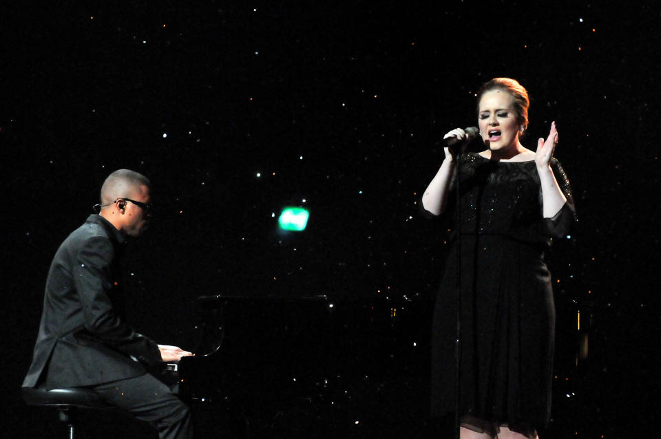 LONDON, ENGLAND - FEBRUARY 15:  Adele  performs on stage at the The BRIT Awards 2011 at O2 Arena on February 15, 2011 in London, England.  (Photo by Jon Furniss/WireImage)
