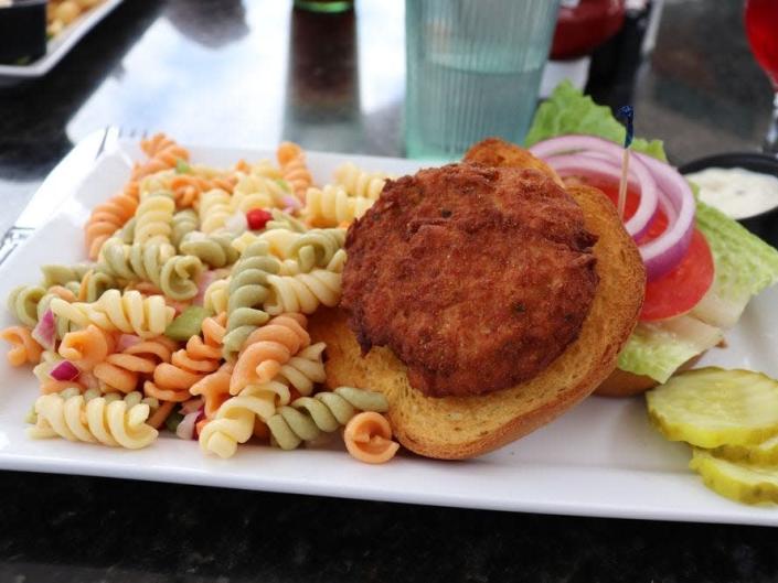 Tavern by the Sea crab cake sandwich pasta salad