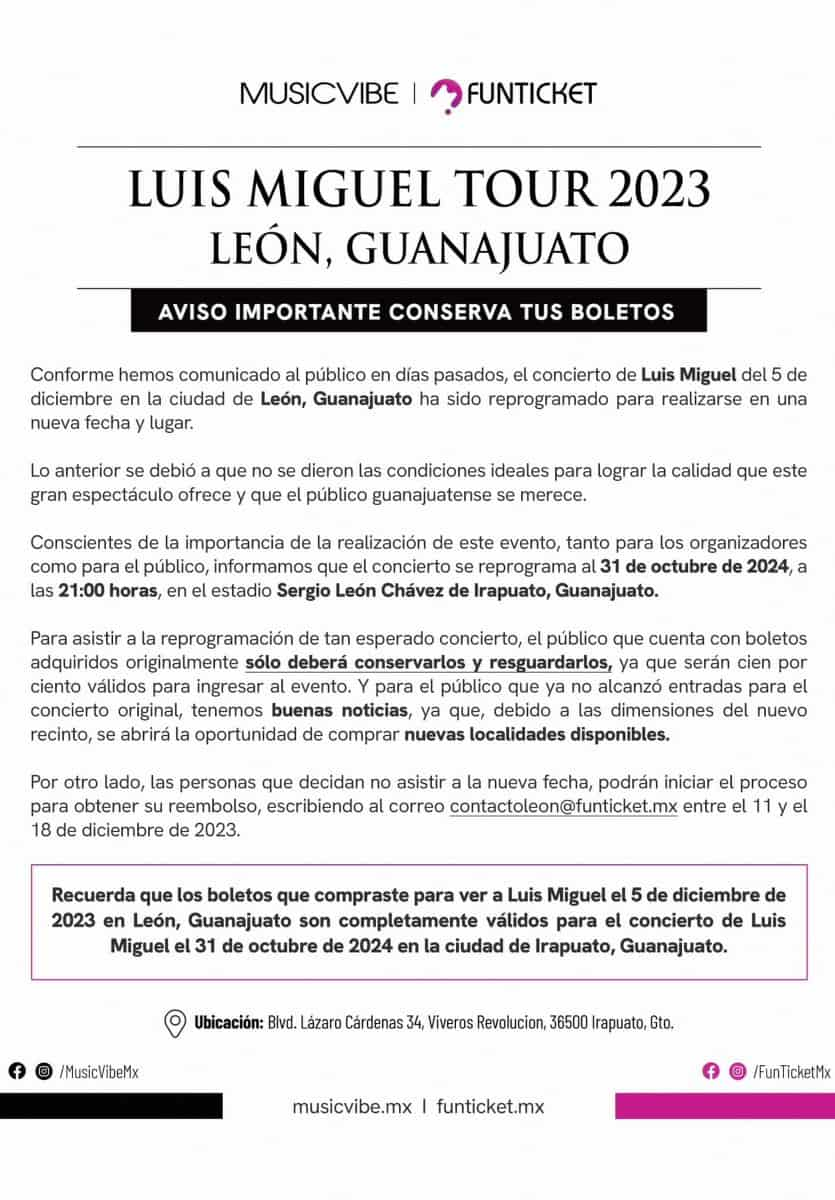 nueva fecha luis miguel león guanajuato