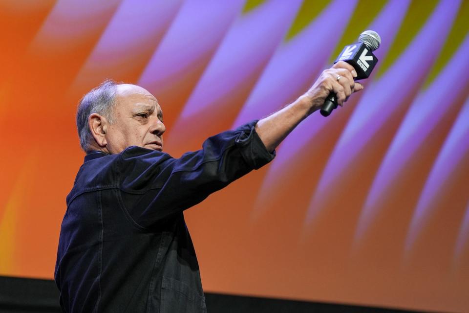 Actor and comedian Cheech Marin waves to a crowd before his featured session with ARTnews' Daniel Cassady during South by Southwest Tuesday, March 14, 2023. Marin discussed Chicano art and the community collaboration that launched the national Cheech Marin Center for Chicano Art and Culture of Riverside Art Museum.