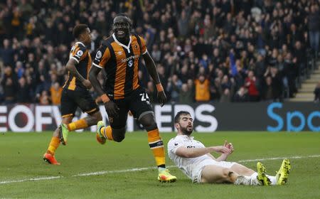 Hull City v Swansea City - Premier League - The Kingston Communications Stadium - 11/3/17 Hull City's Oumar Niasse celebrates scoring their second goal Action Images via Reuters / Ed Sykes Livepic