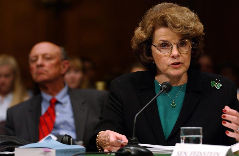 Senator Dianne Feinstein speaks at an intelligence committee hearing