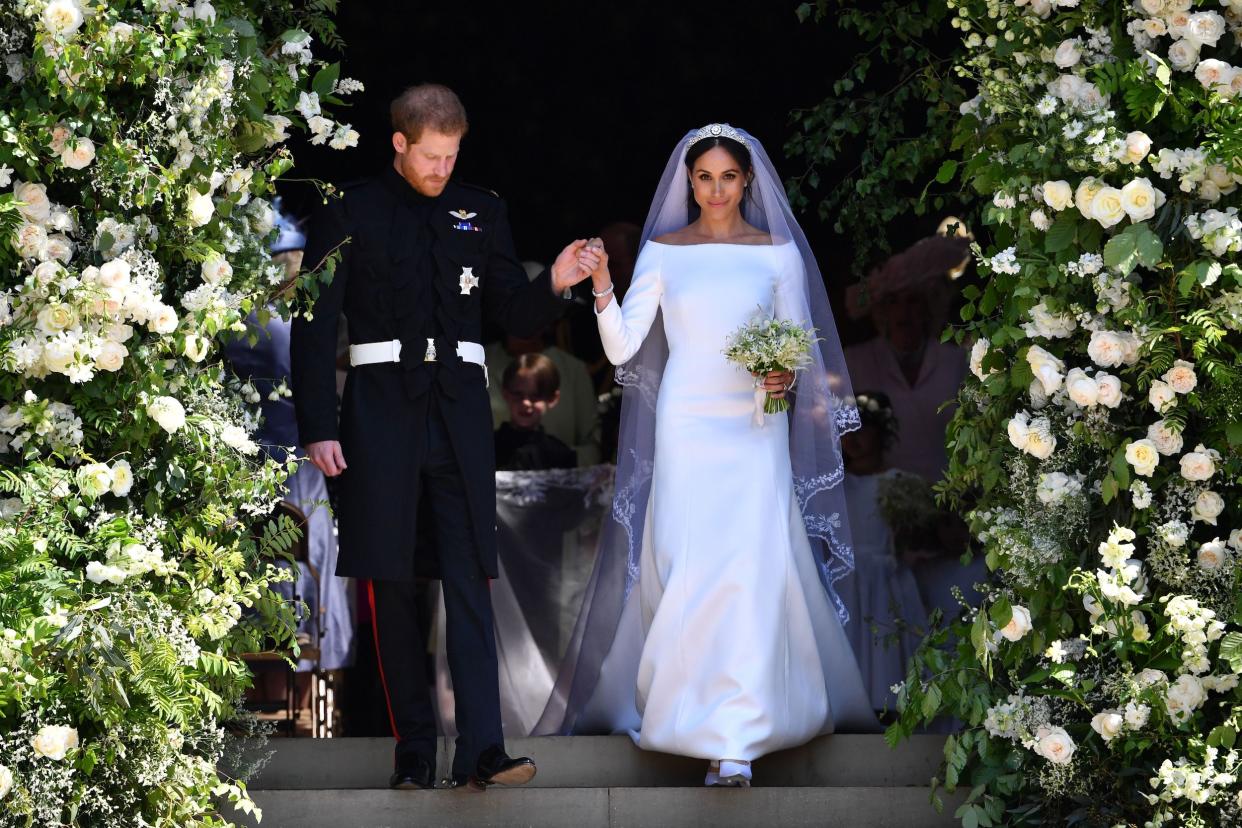 Herzogin Meghan sieht in der Dokumentation „Queen of the World“ ihr Hochzeitskleid wieder. (Bild: Getty Images)