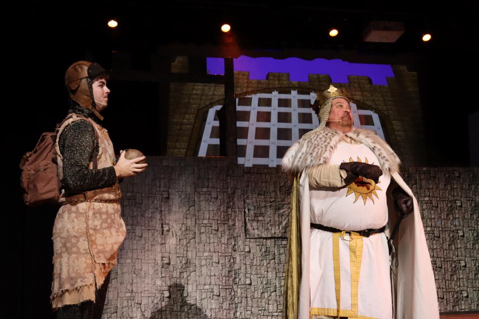 Chase Cashion, left, and Sean McCall are featured in the Four Corners Musical Theatre Company of "Monty Python's Spamalot!" opening this week at the Farmington Civic Center.