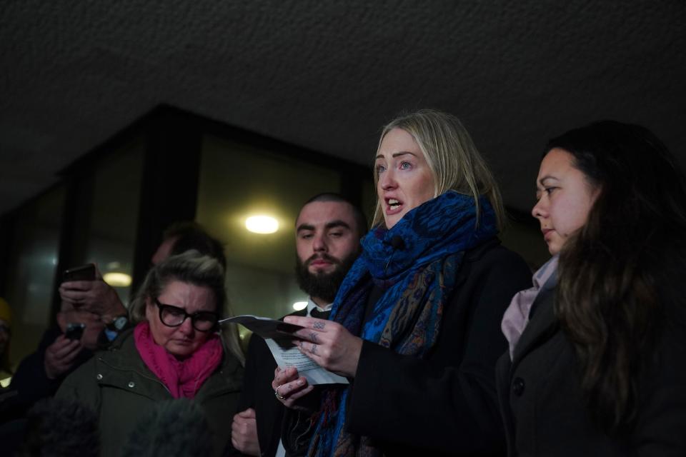 Brianna Ghey's mother Esther Ghey making a statement to the waiting media outside Manchester Crown Court, after a boy and a girl, both 16, were found guilty of the murder of her daughter (PA)