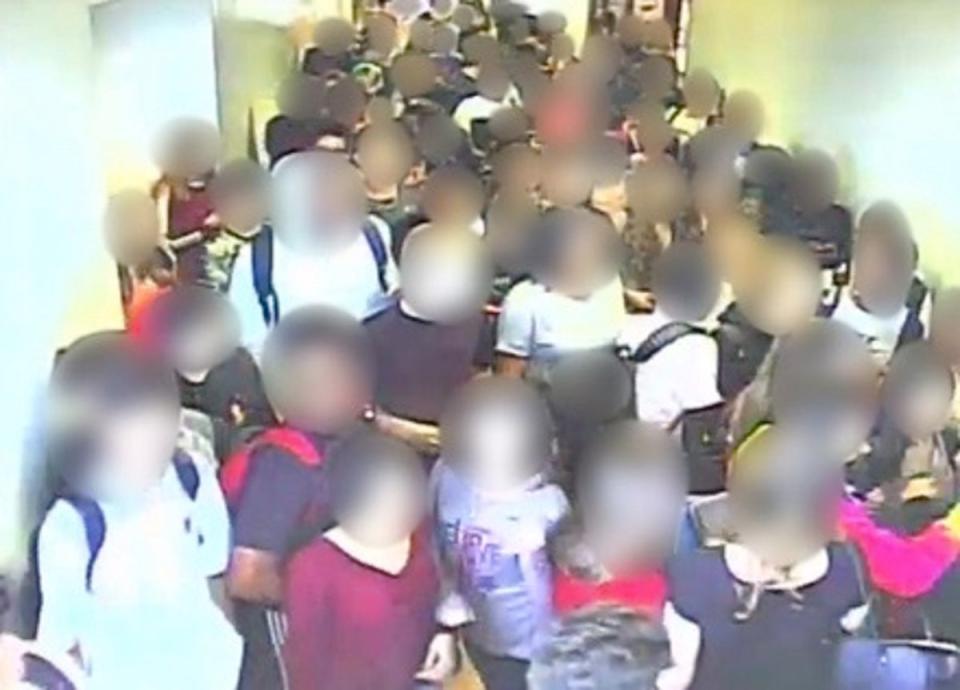 Surveillance footage of the third floor of the school building as students believed a fire drill was under way (MARJORY STONEMAN DOUGLAS HIGH SCHOOL PUBLIC SAFETY COMMISSION)