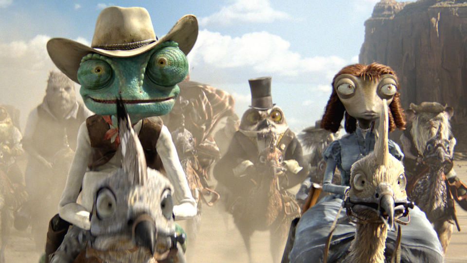 Rango (voice: Johnny Depp), Beans (voice: Isla Fisher) in RANGO, 2011.