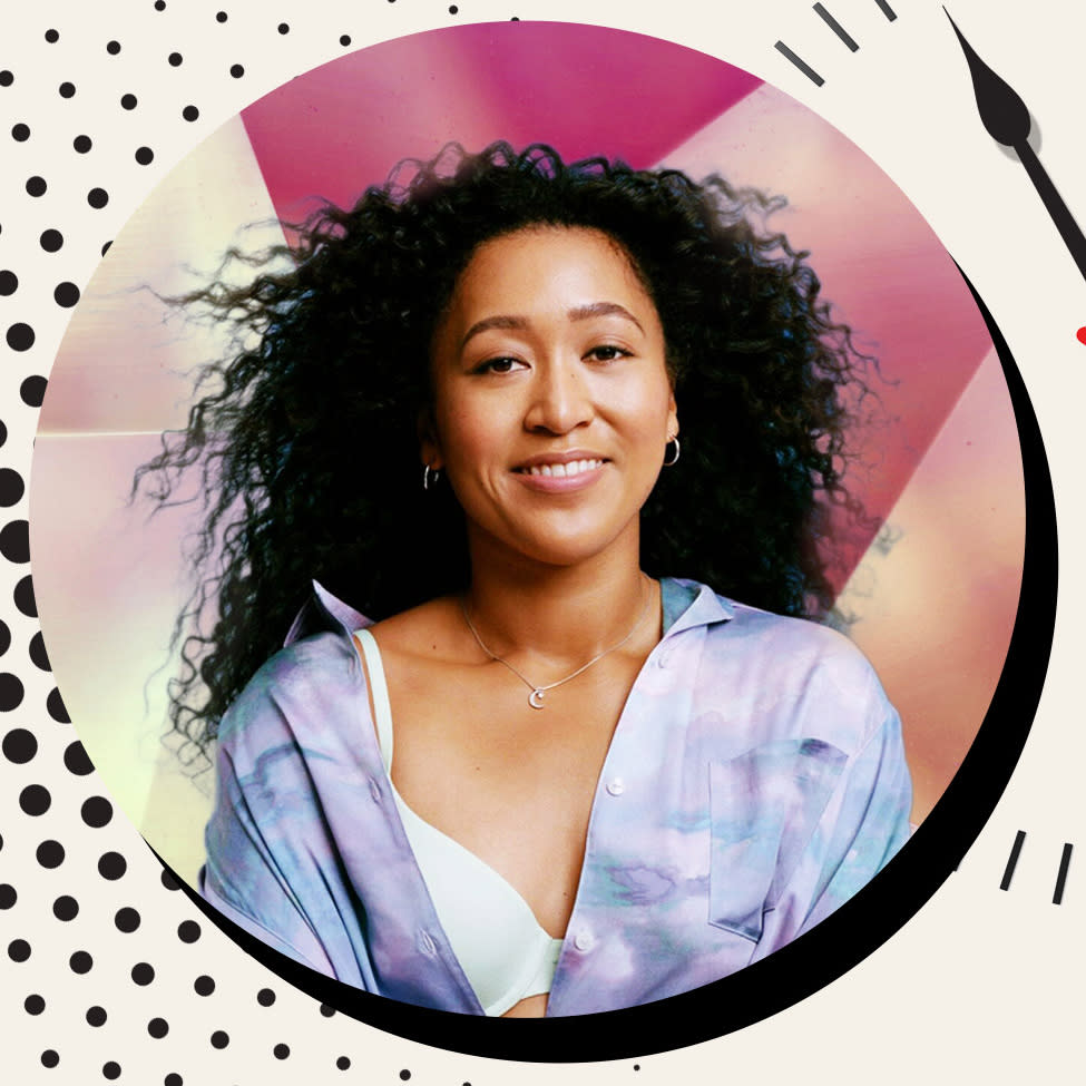  Headshot of Naomi Osaka overlaid Beauty around the clock background . 