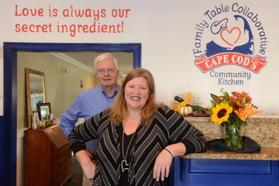 Harry Henry and Jeni Wheeler at the Family Table Collaborative in South Yarmouth at the old Riverway Lobster House. The pair came together to make meals for people after the pandemic hit and created the nonprofit community collaborative organization aimed at ending food insecurity.