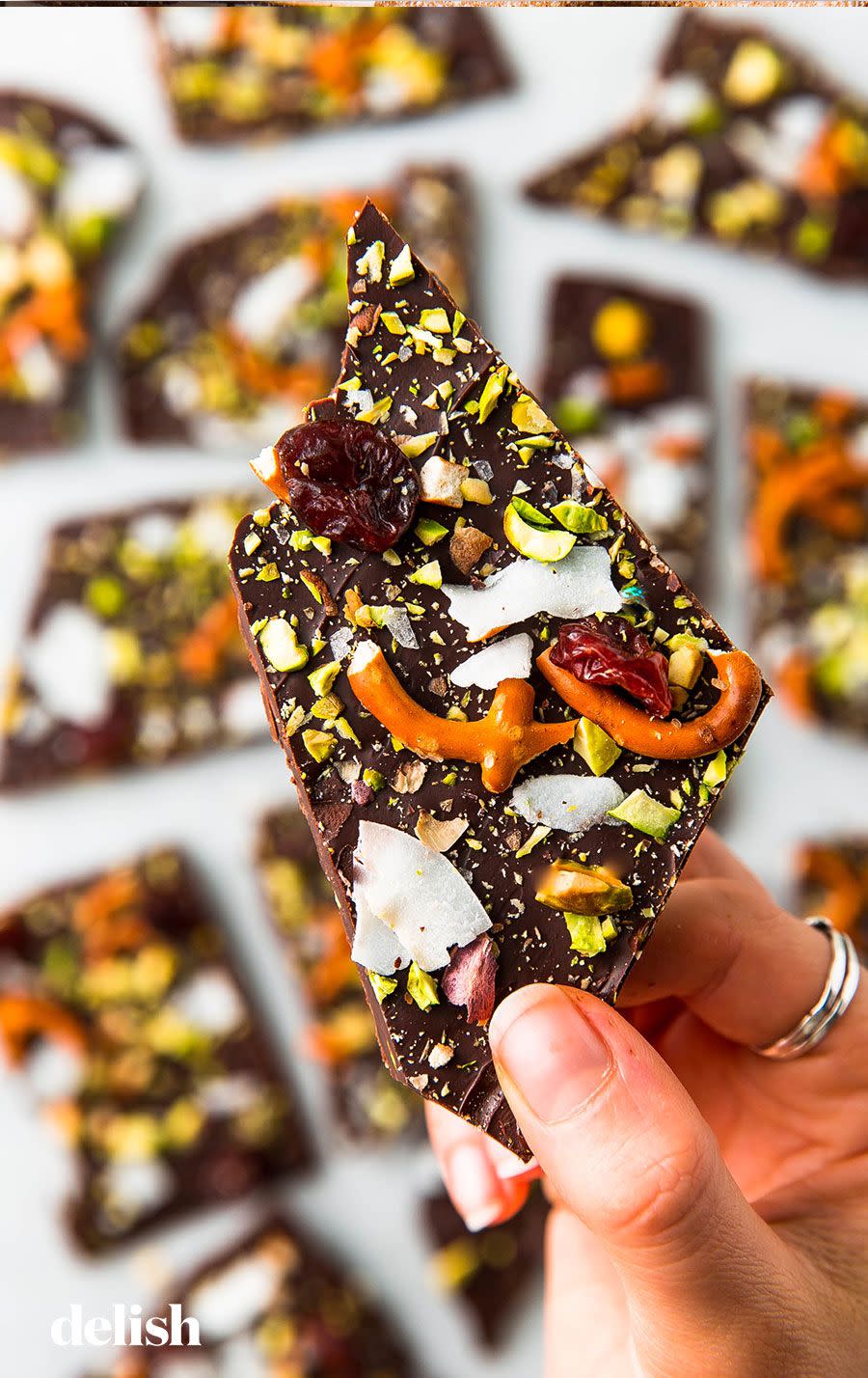 <p>This chocolate bark is endlessly adaptable. Feel free to customize and make it your own, but don’t forget the flaky sea salt — it helps pull all the flavors together.</p><p>Get the <strong><a href="https://www.delish.com/cooking/recipe-ideas/a25563545/chocolate-bark-recipe/" rel="nofollow noopener" target="_blank" data-ylk="slk:Sweet 'N Salty Chocolate Bark;elm:context_link;itc:0;sec:content-canvas" class="link ">Sweet 'N Salty Chocolate Bark</a> </strong><strong><a href="https://www.delish.com/cooking/recipe-ideas/a25563545/chocolate-bark-recipe/" rel="nofollow noopener" target="_blank" data-ylk="slk:recipe;elm:context_link;itc:0;sec:content-canvas" class="link ">recipe</a></strong>.</p>