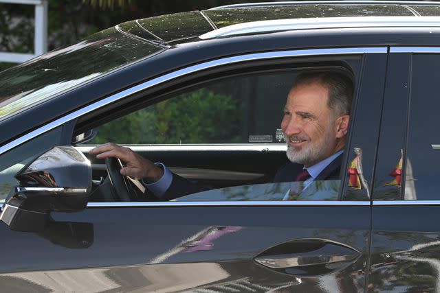 <p>Jose Oliva/Europa Press via Getty </p> King Felipe of Spain leaves the Ruber Clinic, where Queen Sofia is being treated, on April 10, 2024 in Madrid, Spain.