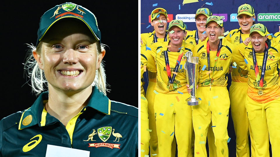 Alyssa Healy (pictured left) has admitted she has a big act to follow after Meg Lanning's retirement ended her reign as Australia's dominant white-ball cricket captain. (Getty Images)