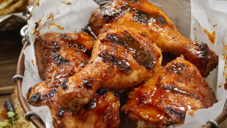 barbecued chicken in basket